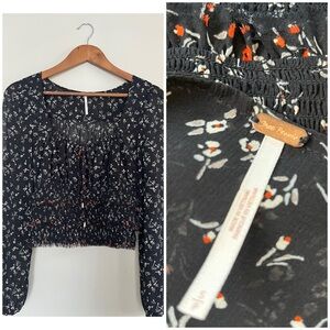 Free People Flowy Boho Cropped Blouse